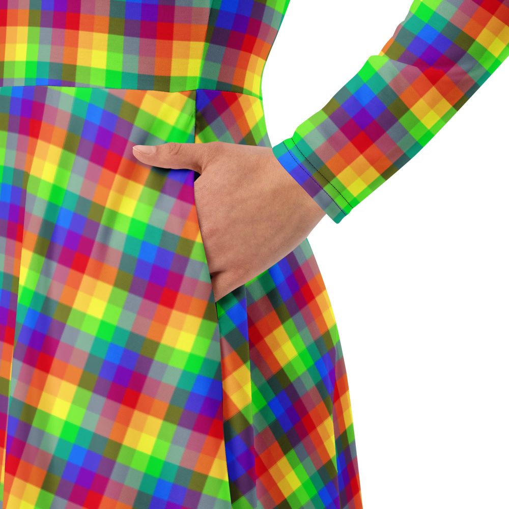 Pride Rainbow Plaid All-Over Print Long Sleeve Midi Dress - Image 7